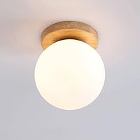 Glass Ball Ceiling Light Minimalist Solid Wood Wall Lamp E27 Lighting Fixture Japanese Style Semi-recessed Wall Sconce Wall Lights for Headboard Living Room Bedroom Bedside