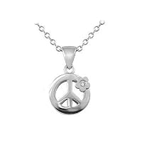 Girls Silver Diamond Peace Sign Pendant Trace Chain Necklace (14-16 inches)