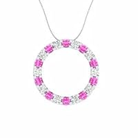2.00 Ct Round Pink & White Sapphire Eternity Pendant Necklace 14k White Gold Plated