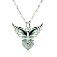 3Ct Round VVS1 Diamond Heart Wings Pendant 14k White Gold Plated 18'' Free Chain