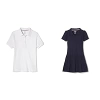 French Toast Girls' Short Sleeve Picot Collar Polo Shirt and Ruffle Pique Polo Dress Bundle, 7-8
