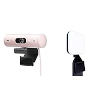 Logitech Brio 500 Full HD Webcam with Auto Light Correction-White +Litra Glow Premium LED Streaming Light with TrueSoft, adjustable monitor mount