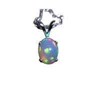 Genuine Oval Ethiopian Fire Opal Prong pendant 925 Sterling Silver Gemstone Jewelry