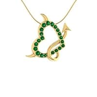 0.30 Ct Round Cut Emerald Devil Love Heart Pendant Necklace 14k Yellow Gold Plated