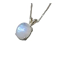 Sterling Silver 925 Natural Oval Rainbow Moonstone Pendant With Chain