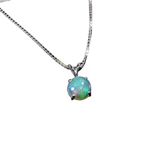Multi Colored Genuine Round Ethiopian Fire Opal Pendant Necklace In 925 Silver Jewelry