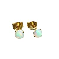 925 Sterling Silver Gold Plated Genuine Round Ethiopian Fire Opal Stud Earring Jewelry