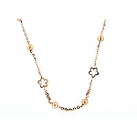 18KT Pink Gold Double cultivated pearl with open Flower Necklace 16 inches