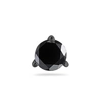 Round Black Diamond Men's Stud Three Prong Earrings AA Quality in 14K White Blackened Gold Available in Small to Large Sizes