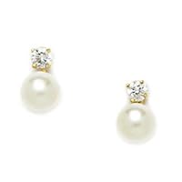 14k Yellow Gold White 6x6mm Freshwater Cultured Pearl and CZ Screw Back Earrings Measures 10x6mm Jewelry for Women