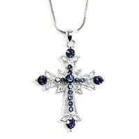4.40Ct Round Blue Sapphire Cross Pendant 14k White Gold Plated 18'' Free Chain