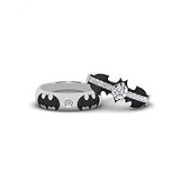 Superhero Love Fantasy Simulated Diamond Bridal Set Unisex Batman His & Her Ring
