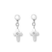 Sterling Silver Diamond Accent Dangling Cross Earrings for Girls