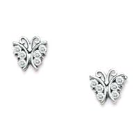 14k White Gold CZ Cubic Zirconia Simulated Diamond Butterfly Angel Wings Screw Back Earrings Measures 6x6mm Jewelry for Women