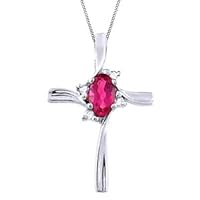 Pink Ruby & Cubic Zirconia Cross Pendant Necklace 14K White Gold Plated