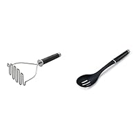 KitchenAid Gourmet Stainless Steel Wire Masher, One Size, Matte Black & Gourmet Nylon Slotted Spoon, One Size, Black