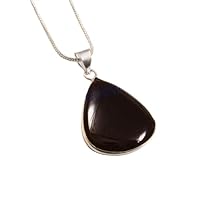 925 Sterling Silver Natural Black Agate Gemstone Simple Pendant Necklace Handmade Jewelry