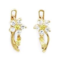 14k Yellow Gold November Yellow CZ Flower and Leaf Leverback Earrings Measures 13x5mm Jewelry for Women