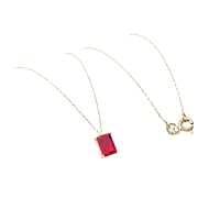 Natural Gemstone Ruby Baguette Necklace Pendant - Prong Set in 14k Yellow Gold with 18 Inch Chain - Mother's Day Gift