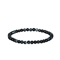 Natural Dainty Dark Blue Grey Hawk Eye Gemstone round 4mm smooth 7inch Beads Stretchble bracelet crystal healing energy stone bracelet for Women & Men Adjustable Size