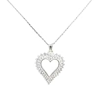 Animas Jewels Real 925 Sterling Silver 2.00 CT Round Cut Prong Set Diamond Double Heart Shaped Pendant Necklaces 18
