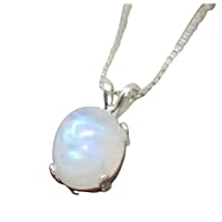 925 Sterling Silver Natural Oval Rainbow Moonstone Gemstone Pendant With Chain