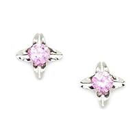 14k White Gold Pink CZ Cubic Zirconia Simulated Diamond Medium 4 Point Star Screw Back Earrings Measures 9x9mm Jewelry for Women