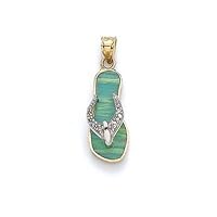 14k Two Tone Gold Light Green Simulated Opal Flip Flop and Diamond Pendant Necklace Jewelry for Women