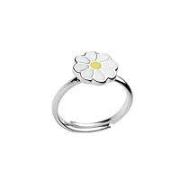 Girl's Jewelry - Sterling Silver Enamel Daisy Flower Adjustable Ring