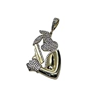1 CT Round Cut VVS1 Diamond Men's Bugs Bunny Holding Gun Pendant Charm 14K Yellow Gold Over Sterling Silver for Father's day