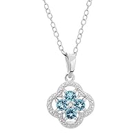 0.25 CT Round Cut Created Blue Topaz & Diamond Flower Pendant Necklace 14k White Gold Over