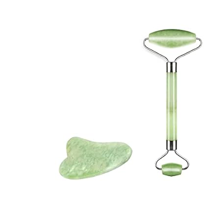 Jade Roller & Gua Sha Scraping Massage Tool By Truweo - Himalayan Anti-aging 100% Natural Facial Jade Stone Set - Face Eye Neck Beauty Roller For Slimming & Firming - Rejuvenate Skin & Remove Wrinkles