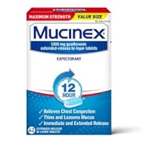 Mucinex Maximum Strength 12 Hour Chest Congestion Medicine, Chest Congestion Relief, Expectorant, Lasts 12 Hours, Extended-Release Bi-Layer Tablets, 42 Count (Pack of 3) Mucinex Maximum Strength 12 Hour Chest Congestion Medicine, Chest Congestion Relief, Expectorant, Lasts 12 Hours, Extended-Release Bi-Layer Tablets, 42 Count (Pack of 3)