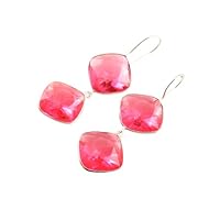925 Sterling Silver Beautiful Oval Pink Tourmaline Dangle Hook Earring Jewelry