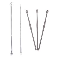 5PCS Silver Blackhead Comedone Remover Acne Blemish Pimple Extractor+EarPick Spoon Ear Wax Remover Face Clean Tools