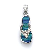 14k White Gold Dark Blue Simulated Opal Flip Flop Diamond Accent Pendant Necklace Jewelry for Women