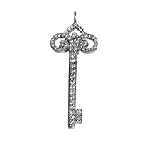 Animas Jewels Real 925 Sterling Silver 1.00 CT Round Cut Diamond Key Shape Charm Pendant Free 18