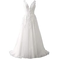MANRAY Women's Plus Size Wedding Dress for Bride Lace Applique Evening Dress V Neck Straps Ball Gown Vestidos De Novia para Boda Civil White