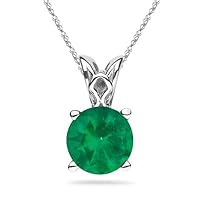 May Birthstone - Natural Round Emerald Scroll Solitaire Pendant AA Quality in 14K White Gold From 3MM - 5.5MM