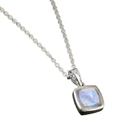 925 Sterling Silver Natural Square Rainbow Moonstone Gemstone Delicate Pendant Gift