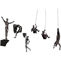 Bronze Climbing Men Sculpture, Set of 6 - Wall Art with Weatherproof Coating, 30 cm (12 inch) Wire for Hanging - Abseiling, Bungee Jumping, Rock Nail-Caps, Home Decor