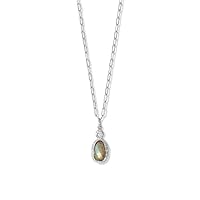 925 Sterling Silver 16 Inch + 2 Inch Rhodium Plated CZ and Oval Labradorite Necklace 16+2 Inch CZ is 2mm Jewelry for Women