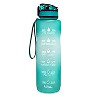 Giotto 32oz Leakproof BPA Free Drinking Water Bottle with Time Marker & Straw to Ensure You Drink Enough Water Throughout The Day for Fitness and Outdoor Enthusiasts (mint green)