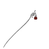 S925 Silver Hairpin Artistic and Elegant Ornament Ruyi Red Agate Silver Hairpin Ornament