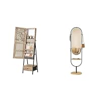 SONGMICS Full-Length Floor Mirror, 3-in-1, Modern Standing Full Body Boho Mirror, Round Mirror, LED Jewelry Armoire with Full-Length Mirror ULFM007Y01 & UJJC025N01