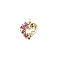 Marquise Cut Ruby & Diamond Heart Pendant For Womens & Girls 14k Yellow Gold Plated 925 Sterling Silver.