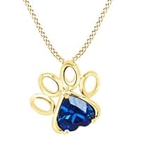 Heart Cut Blue Sapphire Paw Print Pendant Necklace 14K Yellow Gold Plated Sterling