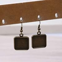 onwear 40pcs fit 15mm Square cabochon Earring Bezel Blanks Antique Bronze +Silver Earrings Hooks DIY Jewelry findings - (Color: Antique Bronze)