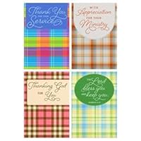 DaySpring - Thank You for your Service - Ministry Appreciation - 4 Design Assortment with Scripture - 12 Plaid Appreciation Boxed Cards & Envelopes (J7449)
