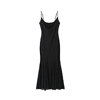 Women Collar Splicing Black Dress, Strap Mermaid, Size, Spring, Summer